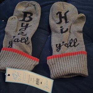 Draper James Gray Mittens with Red Stripe